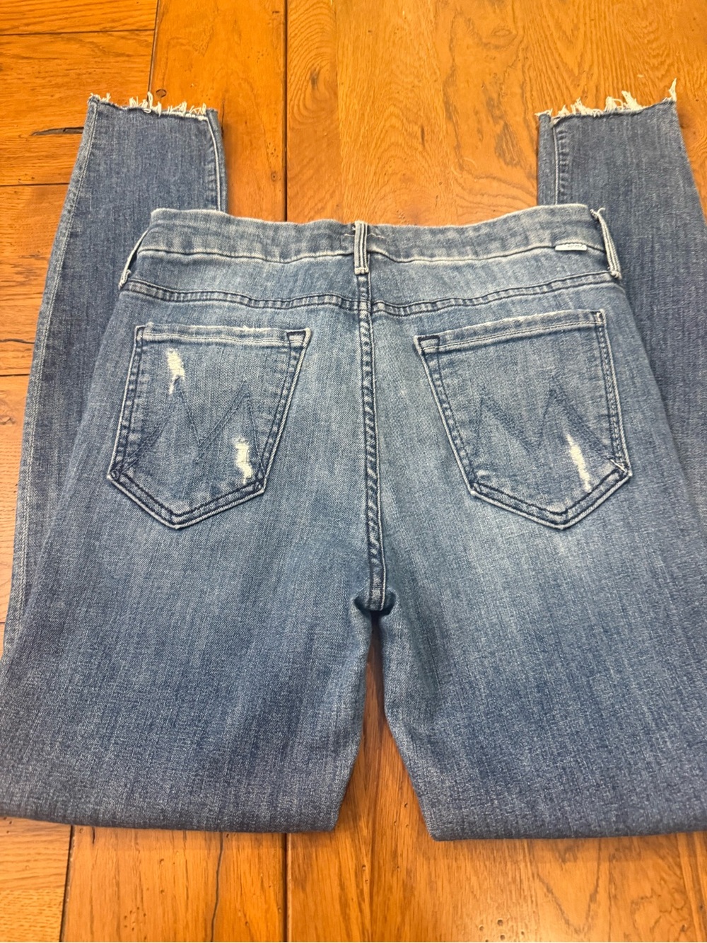 MOTHER Light Blue Cropped Distressed Ankle Jeans